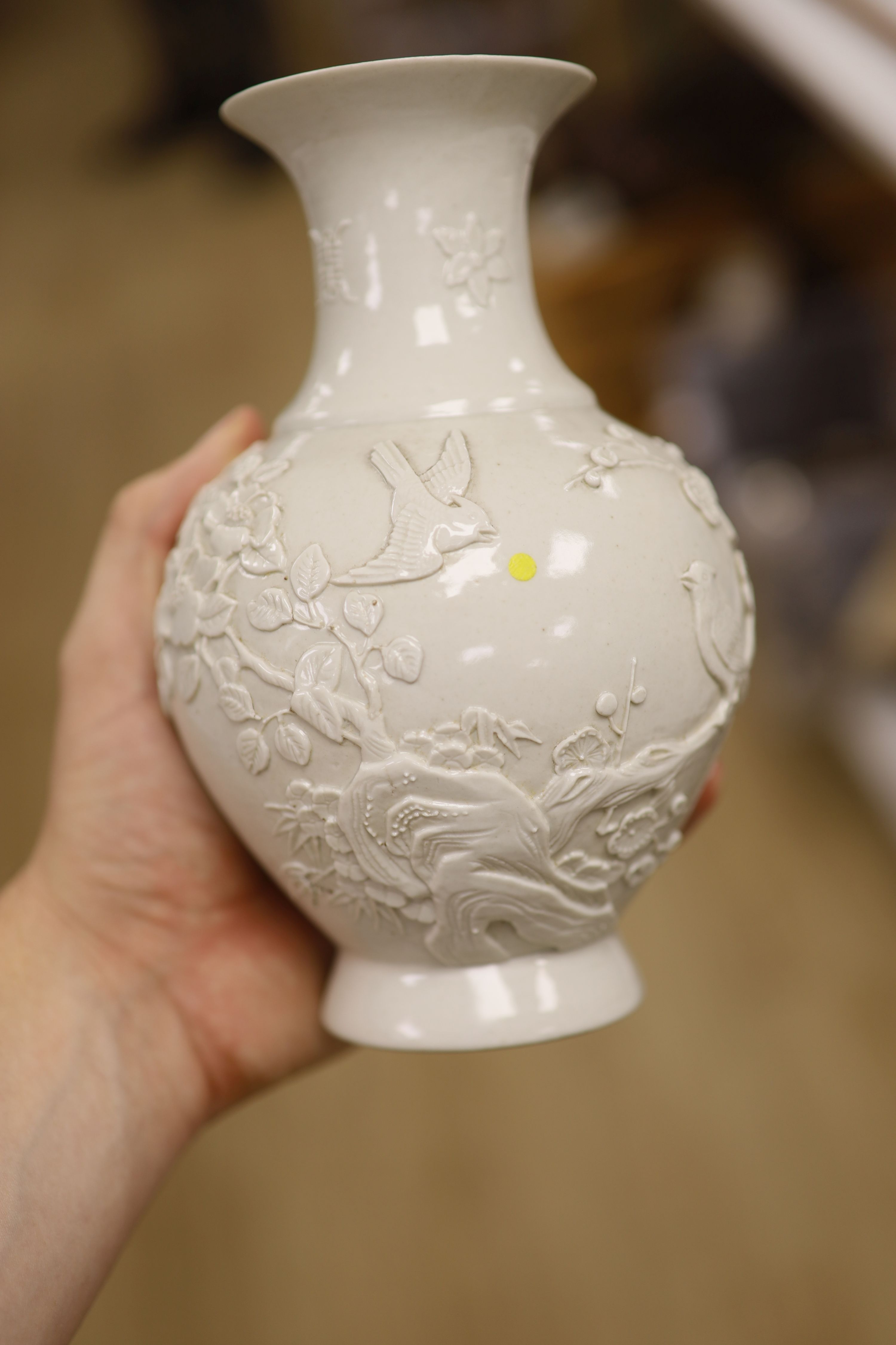 A Chinese white glazed vase Wang Bingrong seal mark, height 18.5cm